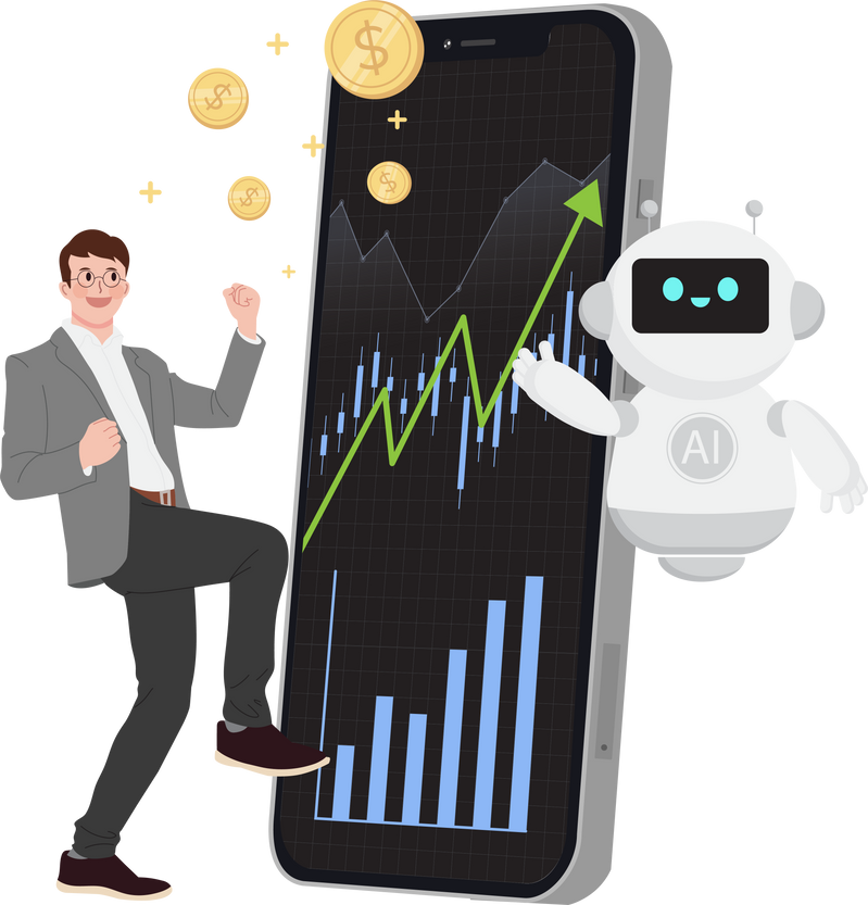 Businessman is analyzing stock market data using AI